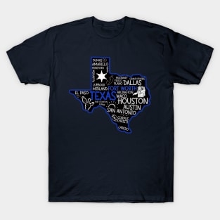 Fort Worth Texas cute map San Antonio Austin El Paso Dallas TX state T-Shirt